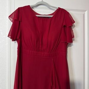 Elegant Red Flutter Sleeve Dress